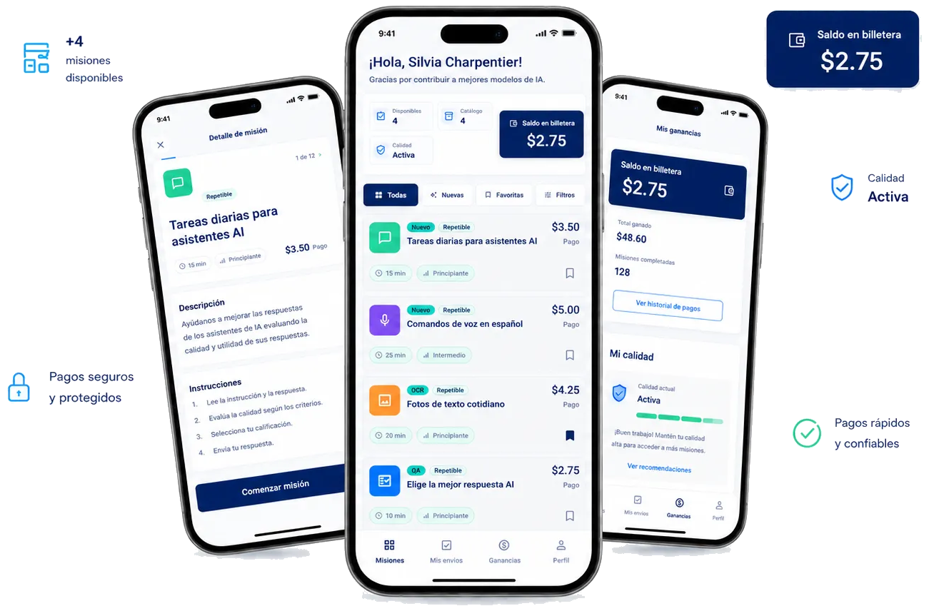 App NativaData Contributors mostrando misiones pagadas